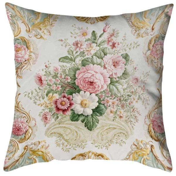 Beige batik flower cushion cover